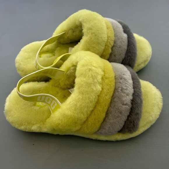 UGG Shoes - UGG FLUFF YEAH SLIDE SULFUR MULTI SHEEPSKIN SLINGBACK WOMENS SLIPPERS SIZE US 6